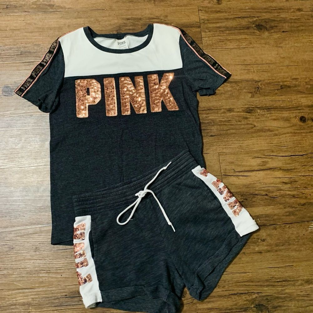 PINK VICTORIA’S SECRET BLING OUTFIT SET XS